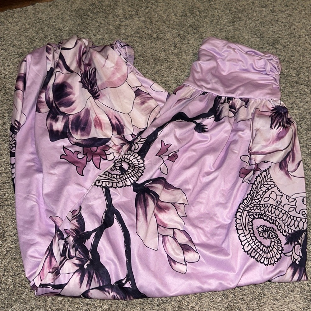 Purple Floral Parachute Harem Pants